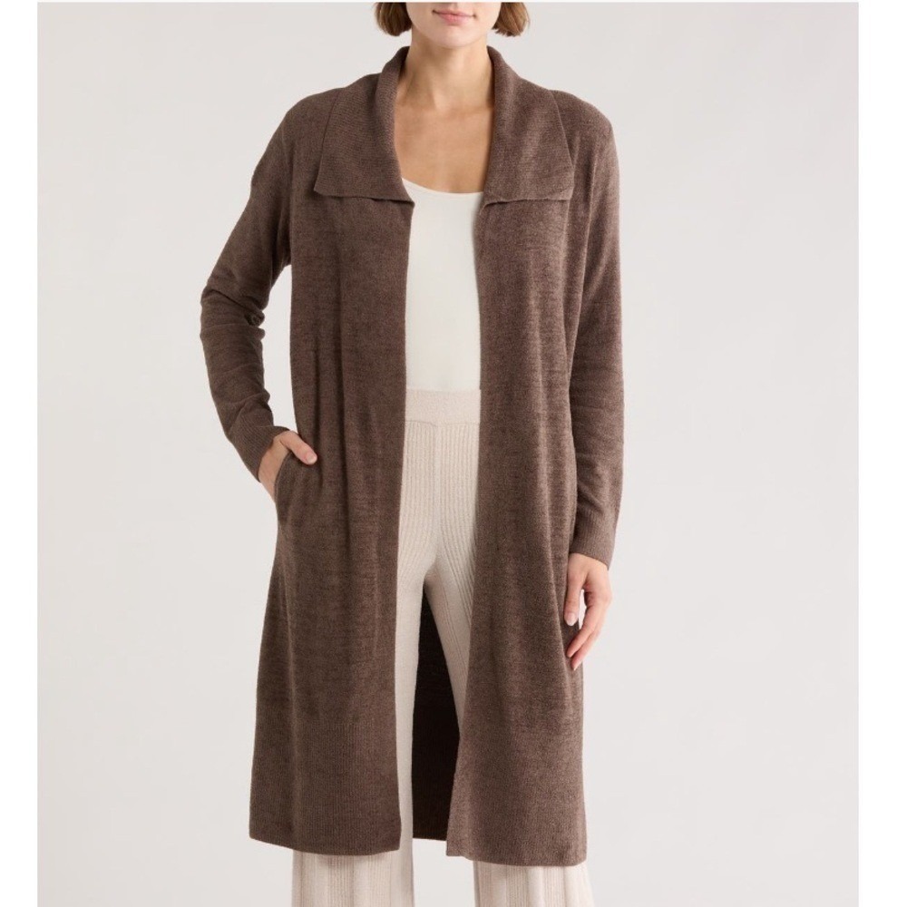 Barefoot Dreams Cozy Chic Ultra Lite Open Front Cardigan Sweater Java Medium NWT